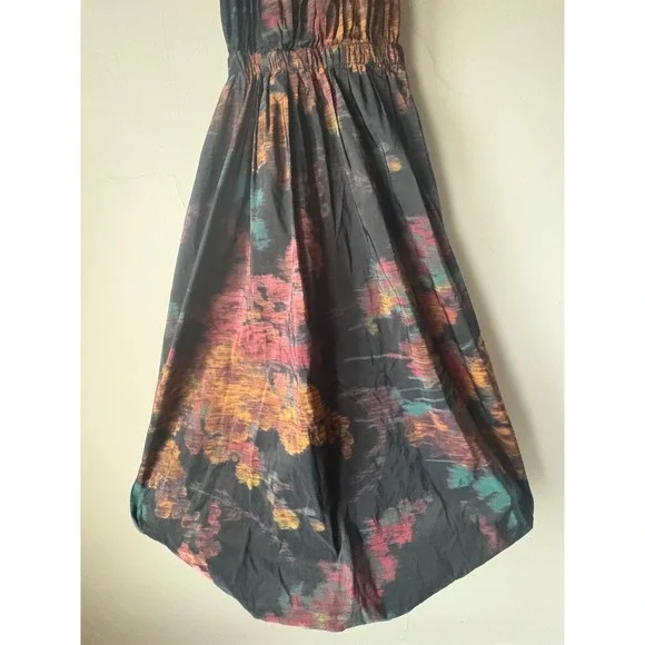 Ulla Johnson Leyna Gathered Printed Taffeta Midi Dress Floral Open Back Size 2